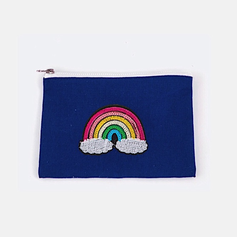 Blue Rainbow Canvas Flat Zipper Pouch
